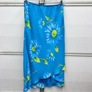 Vintage Y2K Maxi Skirt Floral Teal Green Daisy Slip Made in USA Size Large
